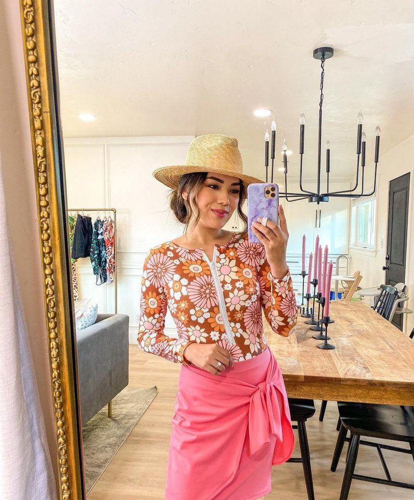 Pink Wrap/Sarong Style Swim Skirt with Built-in Shorts