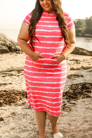 Pink & White Tie Dye Hoodie Style Swim & Beach Dress