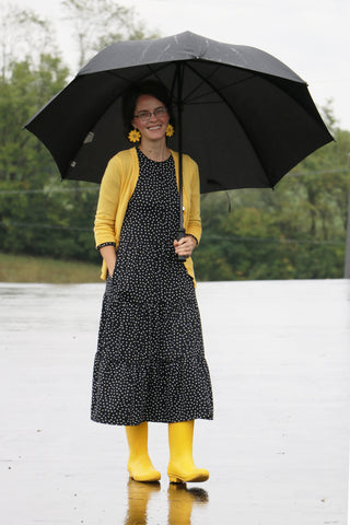 Ladies Black Polka Dot Tiered Comfy Dress