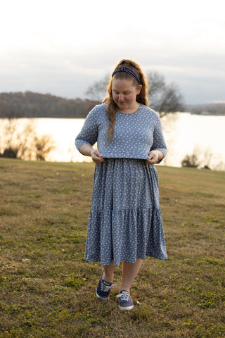 Daisy Mae Tiered Nursing & Maternity Friendly Dress in Blue