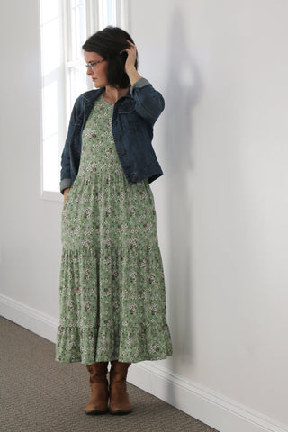 Sage Blooms Tiered Dress