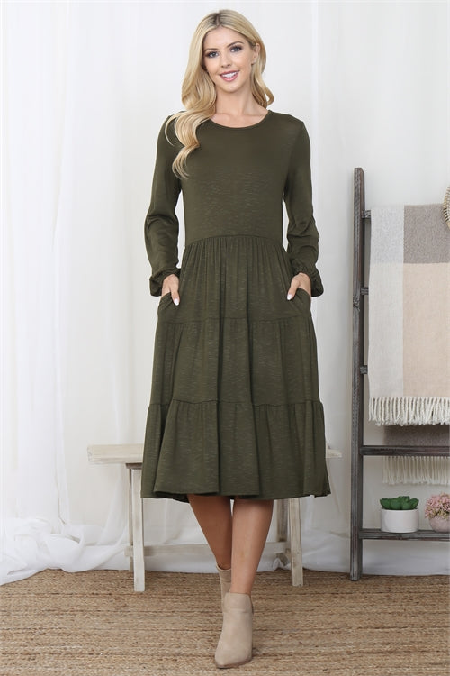 Olive Ruffle Midi Dress