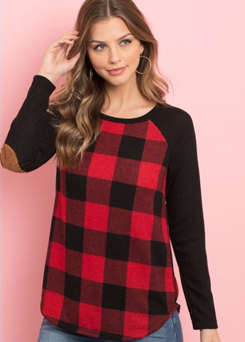 Plaid Dreams Top with Elbow Patches