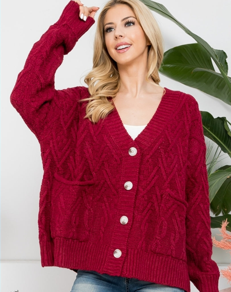 Burgundy Cable Knit Sweater