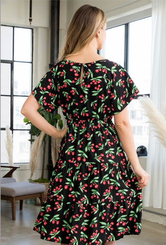 Cherry Print Ruffled Dress