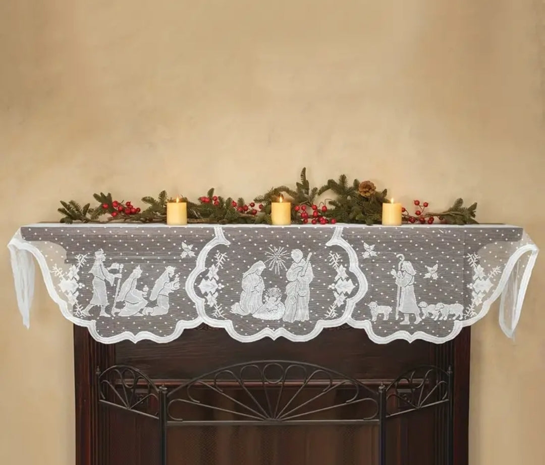 Fireplace/Mantle or Table Lace Cloth Holiday Decor
