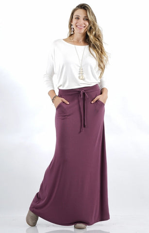 Plus Size Eggplant Drawstring Maxi Skirts