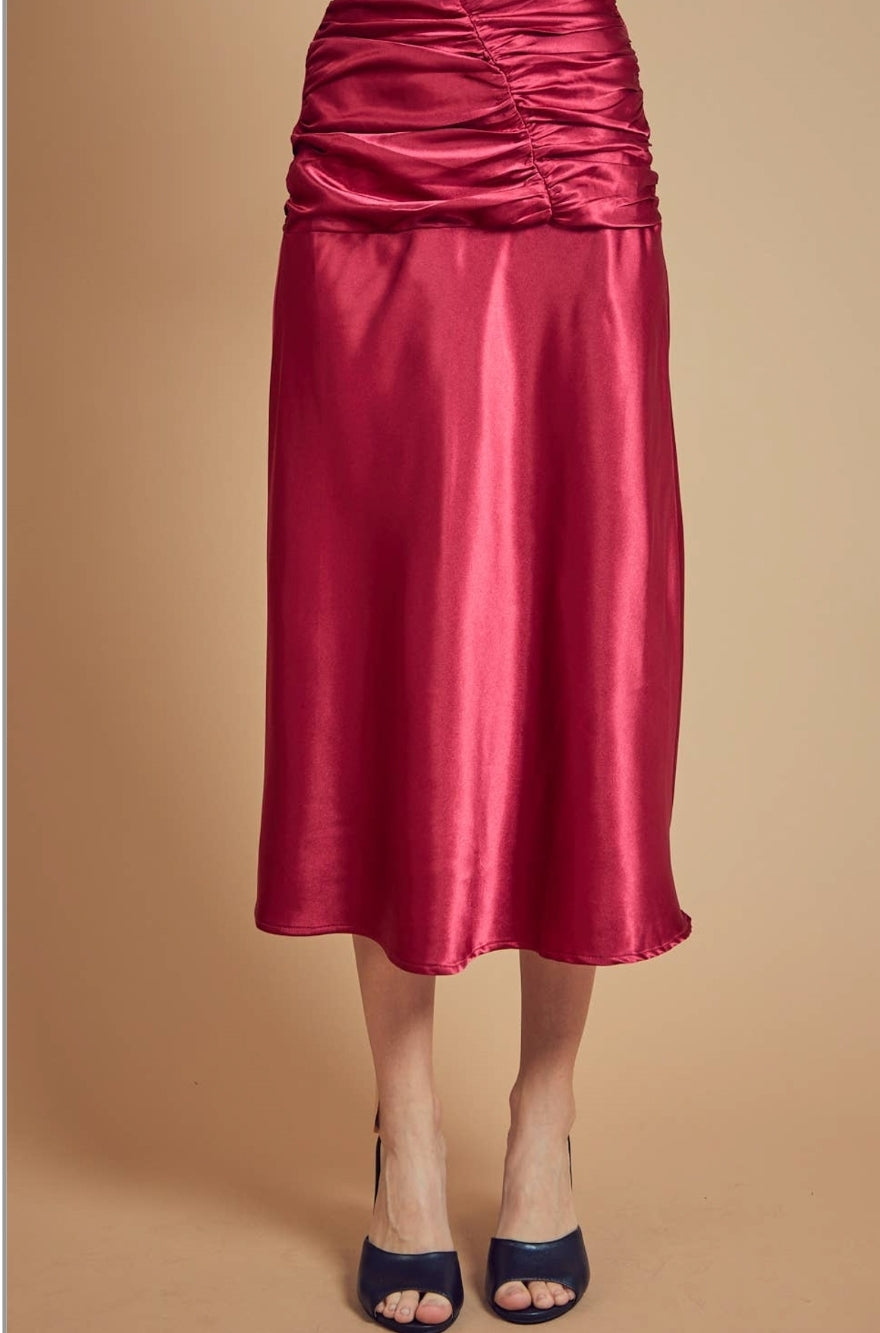 Satin midi skirt outlet red