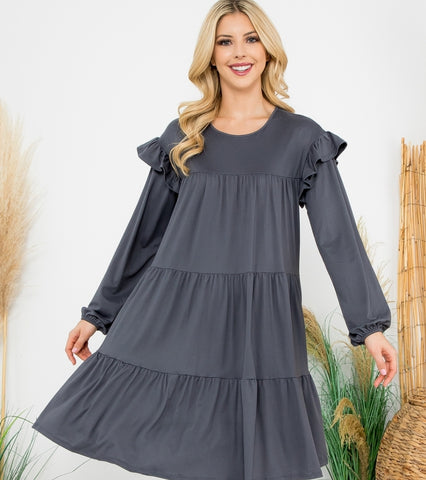 Ruffled Comfy Tunic in Gray