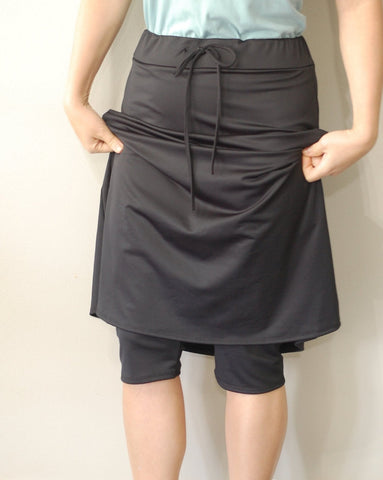 Black Drawstring Loungewear Skirt with Built in Shorts