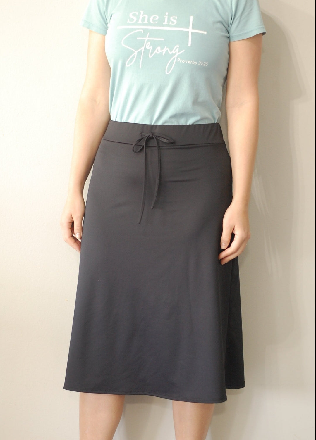 Black Drawstring Loungewear Skirt with Built in Shorts