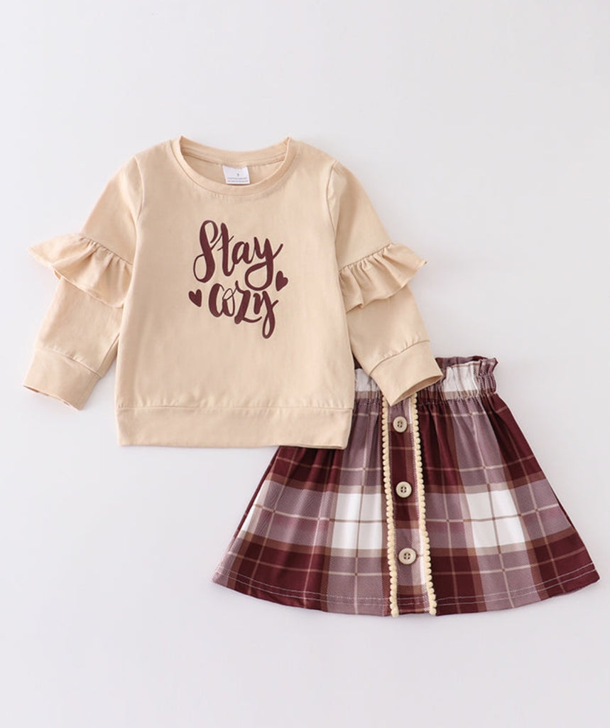 Pre-Order Girls Stay Cozy Plaid Skirt & Top Set