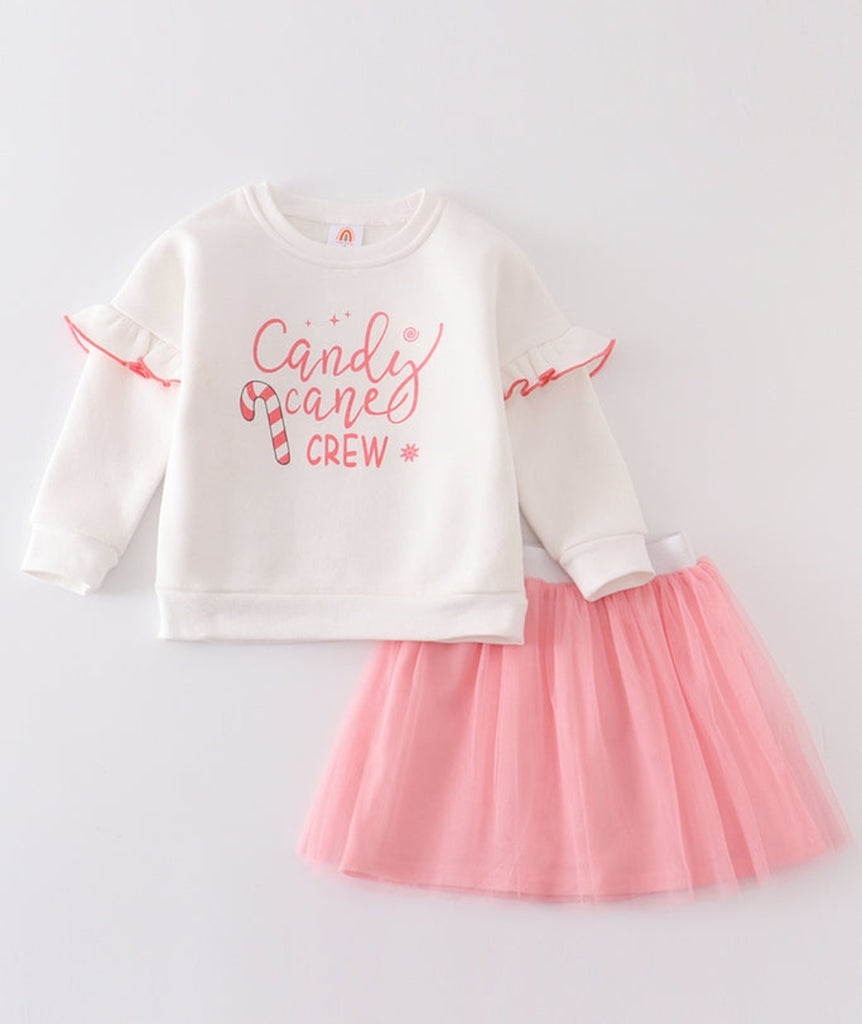 Pre-Order Girls Candy Cane Crew Skirt & Top Set