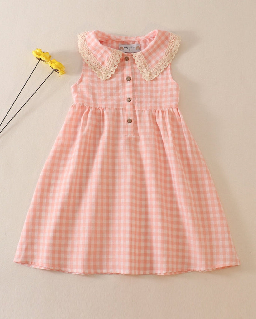 Pre-Order Girls Pink Gingham Linen Dress