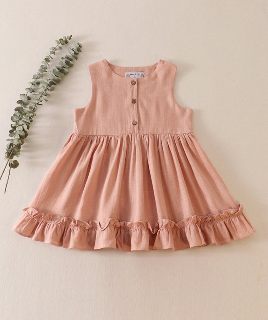 Pre-Order Girls Mauve Linen Ruffle Dress