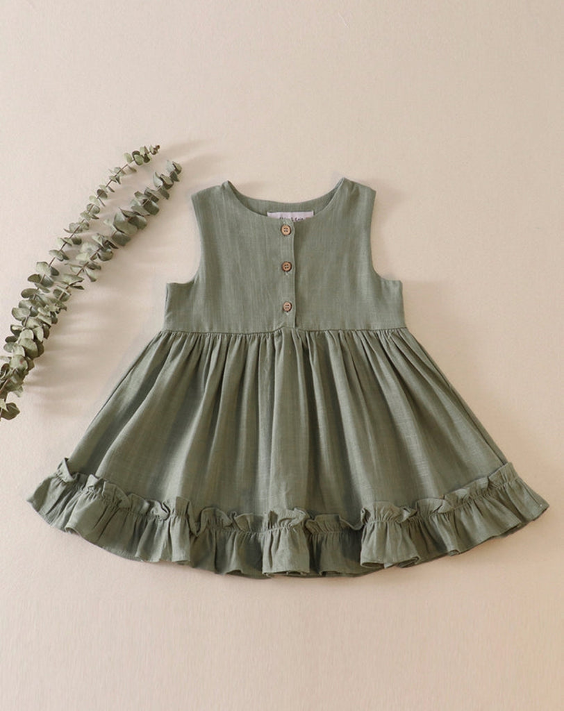 Pre-Order Girls Sage Linen Ruffle Dress