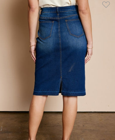 Size Large Dark Wash Distressed Denim Skirt