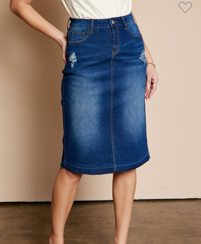 Size Large Dark Wash Distressed Denim Skirt