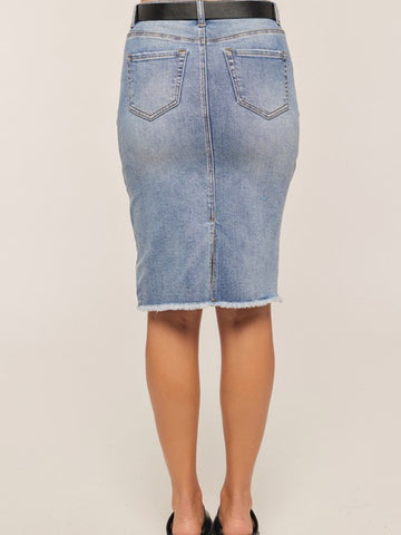 Light Wash Distressed Denim Skirt