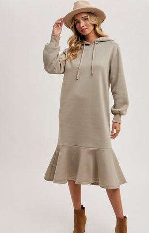 Cream Hoodie Dress with Ruffle