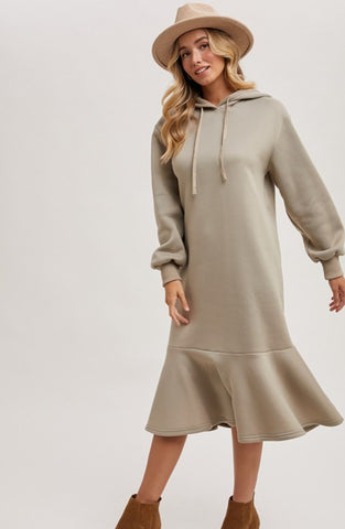 Cream Hoodie Dress with Ruffle