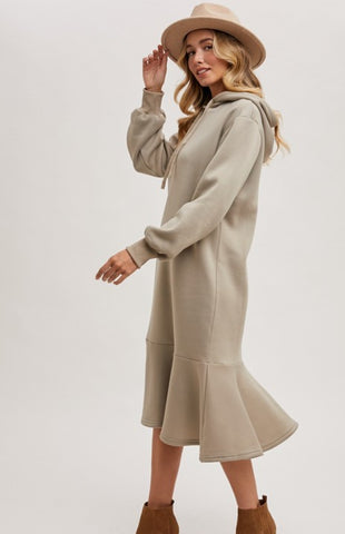 Cream Hoodie Dress with Ruffle