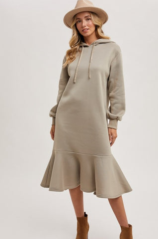 Cream Hoodie Dress with Ruffle