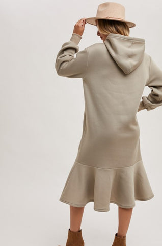 Cream Hoodie Dress with Ruffle