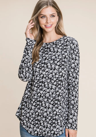 Black Floral Long Sleeved Top