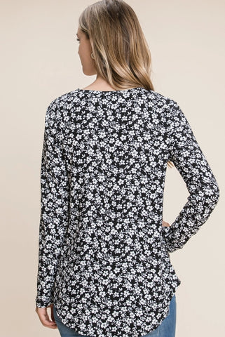 Black Floral Long Sleeved Top