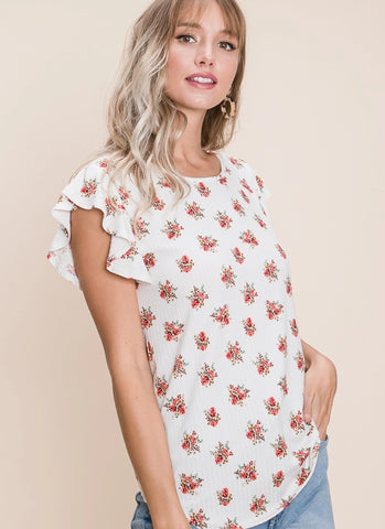 Floral Top in Ivory