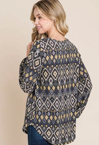 Aztec Print Long Sleeved Top