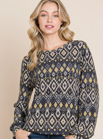 Aztec Print Long Sleeved Top