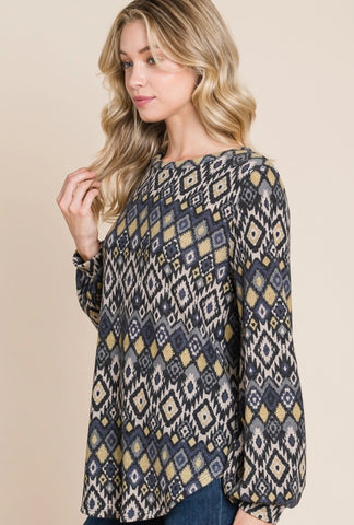 Aztec Print Long Sleeved Top