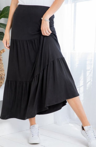 Plus Size Black Tiered Maxi Skirt