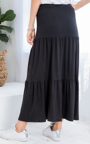 Plus Size Black Tiered Maxi Skirt