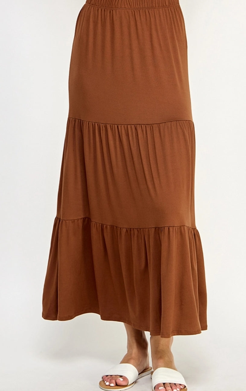 Brown Tiered Maxi Skirt