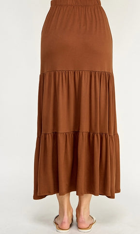 Brown Tiered Maxi Skirt