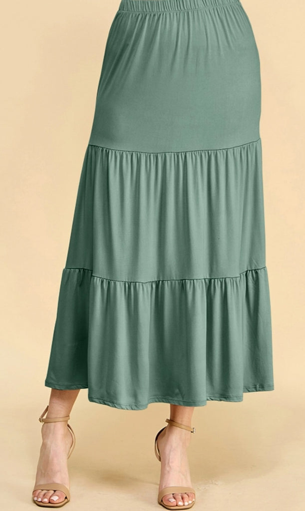 Sage Tiered Maxi Skirt