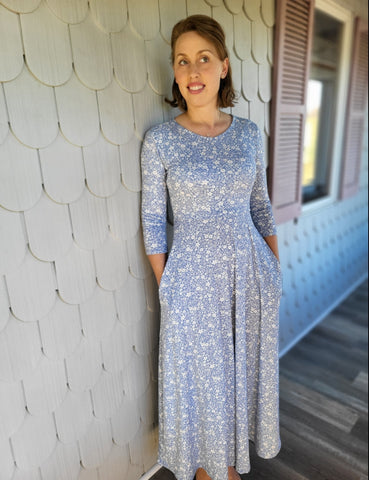 Spring Blooms Baby Blue V-Neck Twirl Nursing Friendly Dress