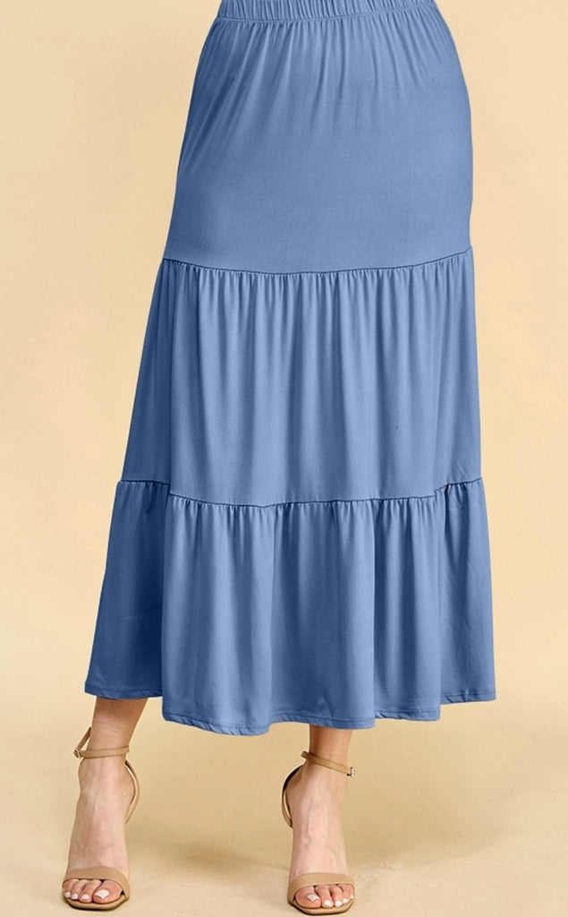 Light Blue Tiered Maxi Skirt