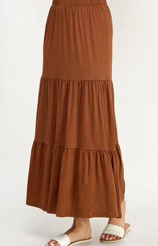 Brown Tiered Maxi Skirt