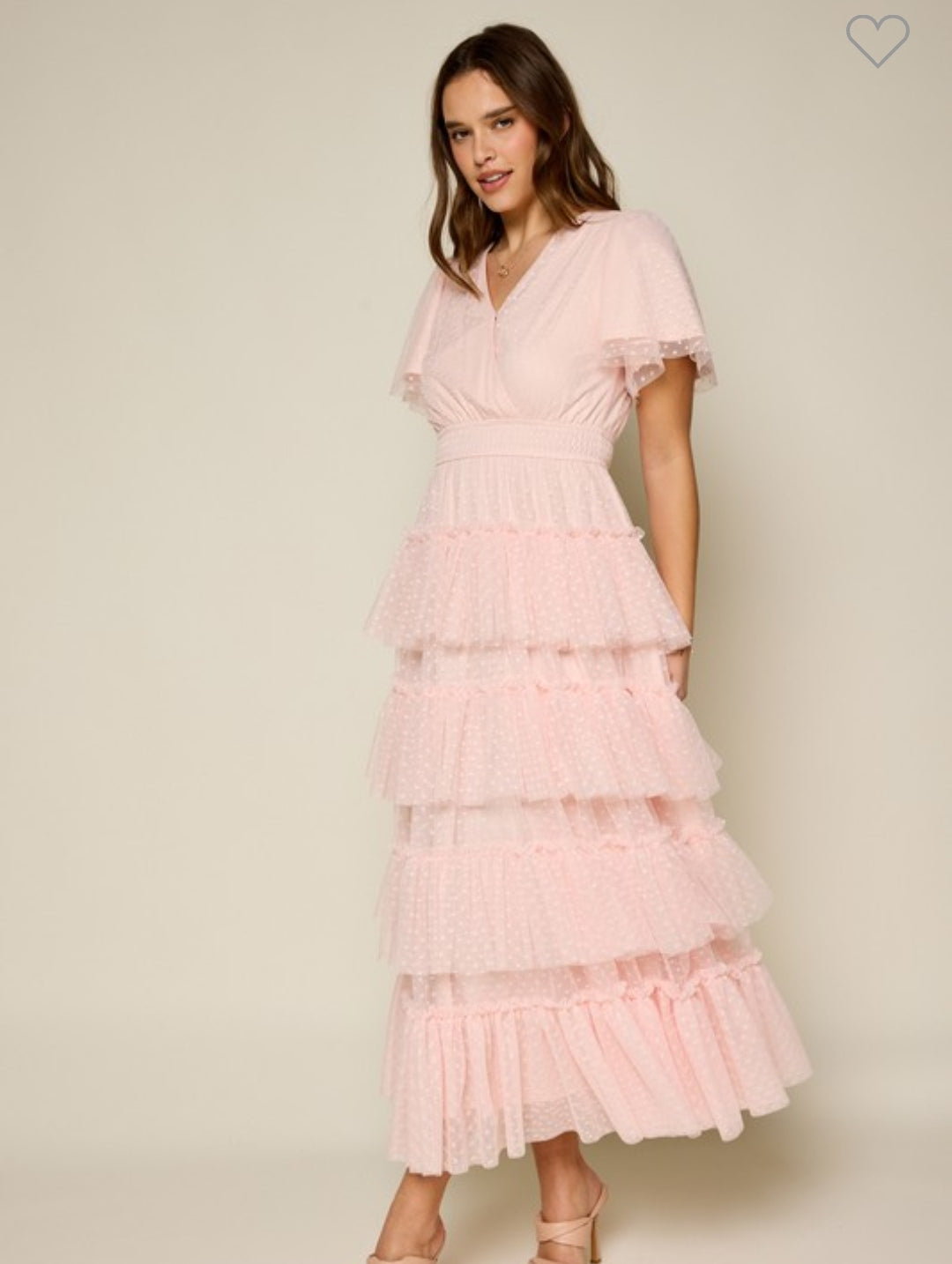 Light Pink Tulle Ruffled Dress