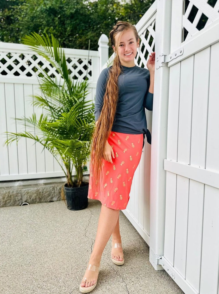 Coral Pineapple Print Pencil Pleat Style Athletic Skirt