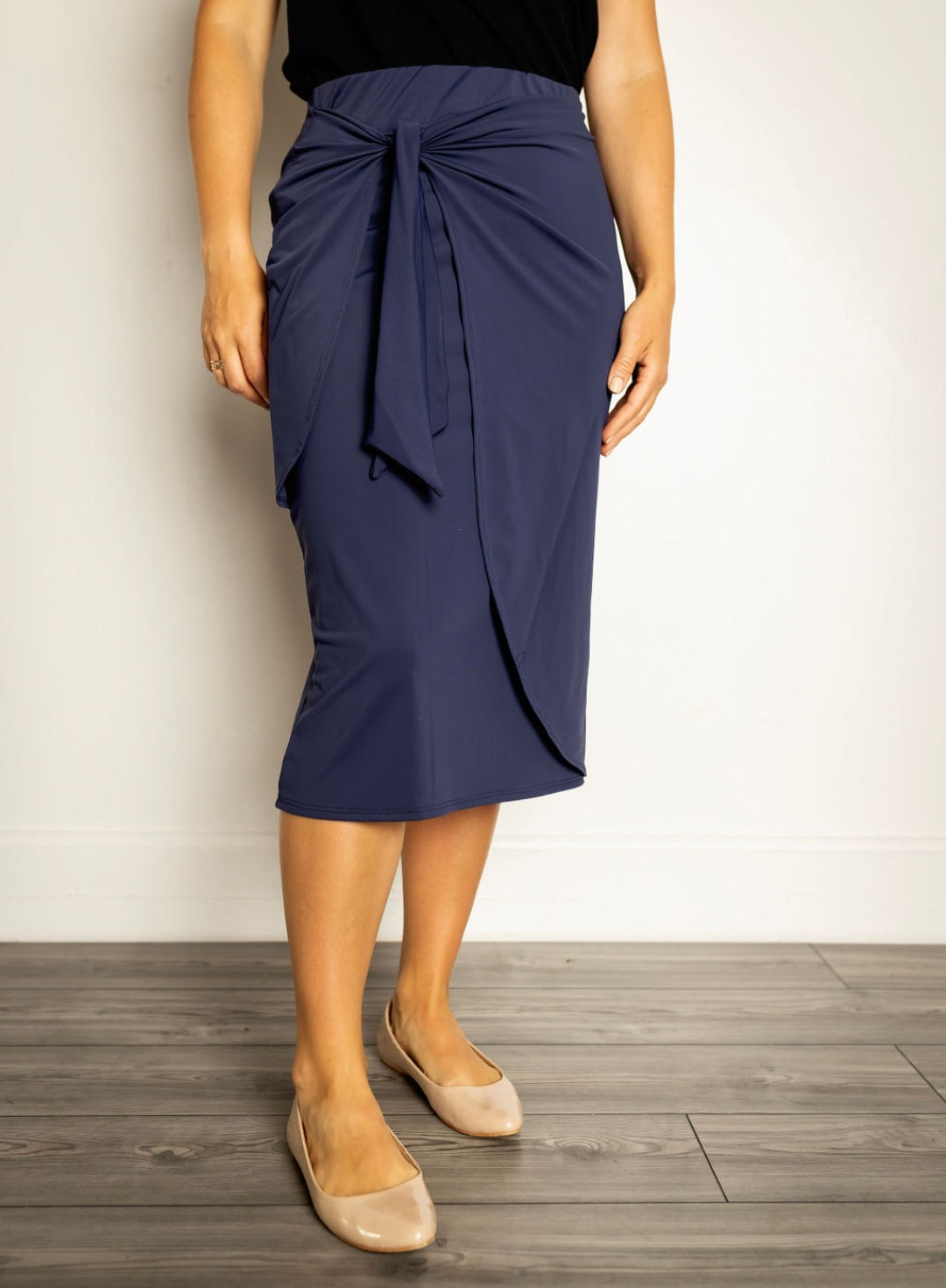 Navy Wrap/Sarong Style Swim Skirt with Built-in Shorts