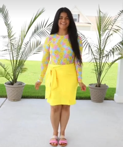 Yellow Wrap/Sarong Style Swim Skirt with Built-in Shorts