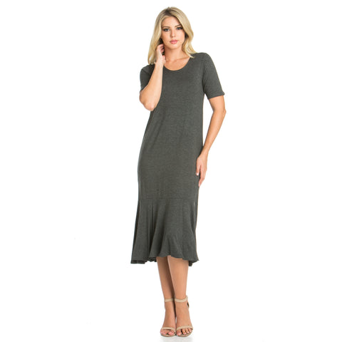 Ruffle Midi Dress in Charcoal