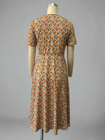 Cotton Sunflower  Floral Nursing Friendly Twirl Dress