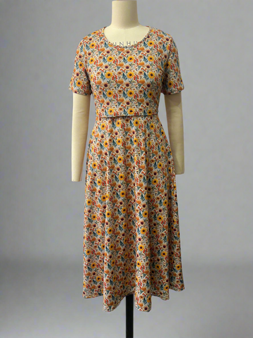 Cotton Sunflower  Floral Nursing Friendly Twirl Dress