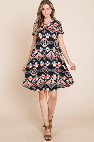 Aztec Print Comfy Dress in Black